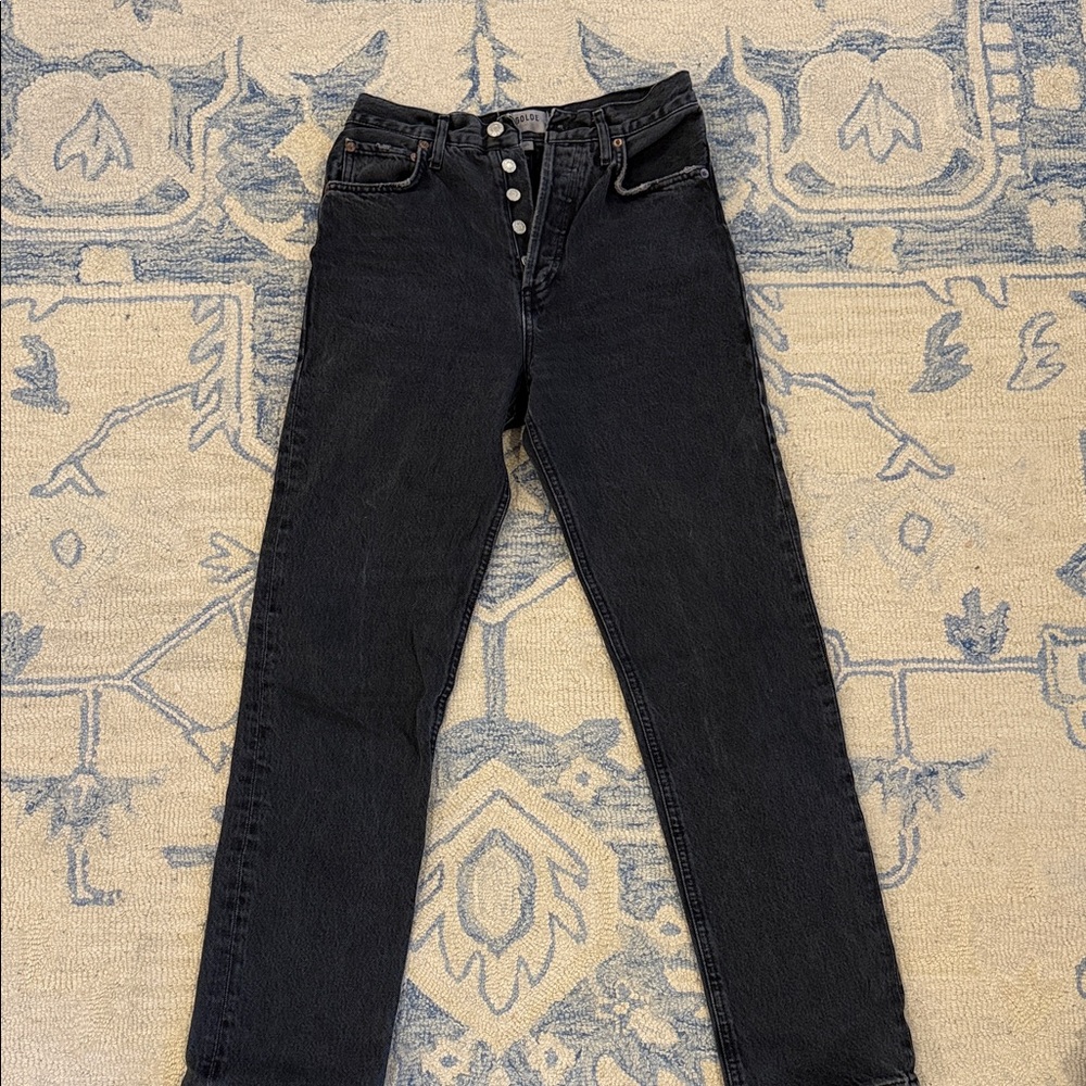 Agolde High-Rise Button-Fly Black Straight Jeans